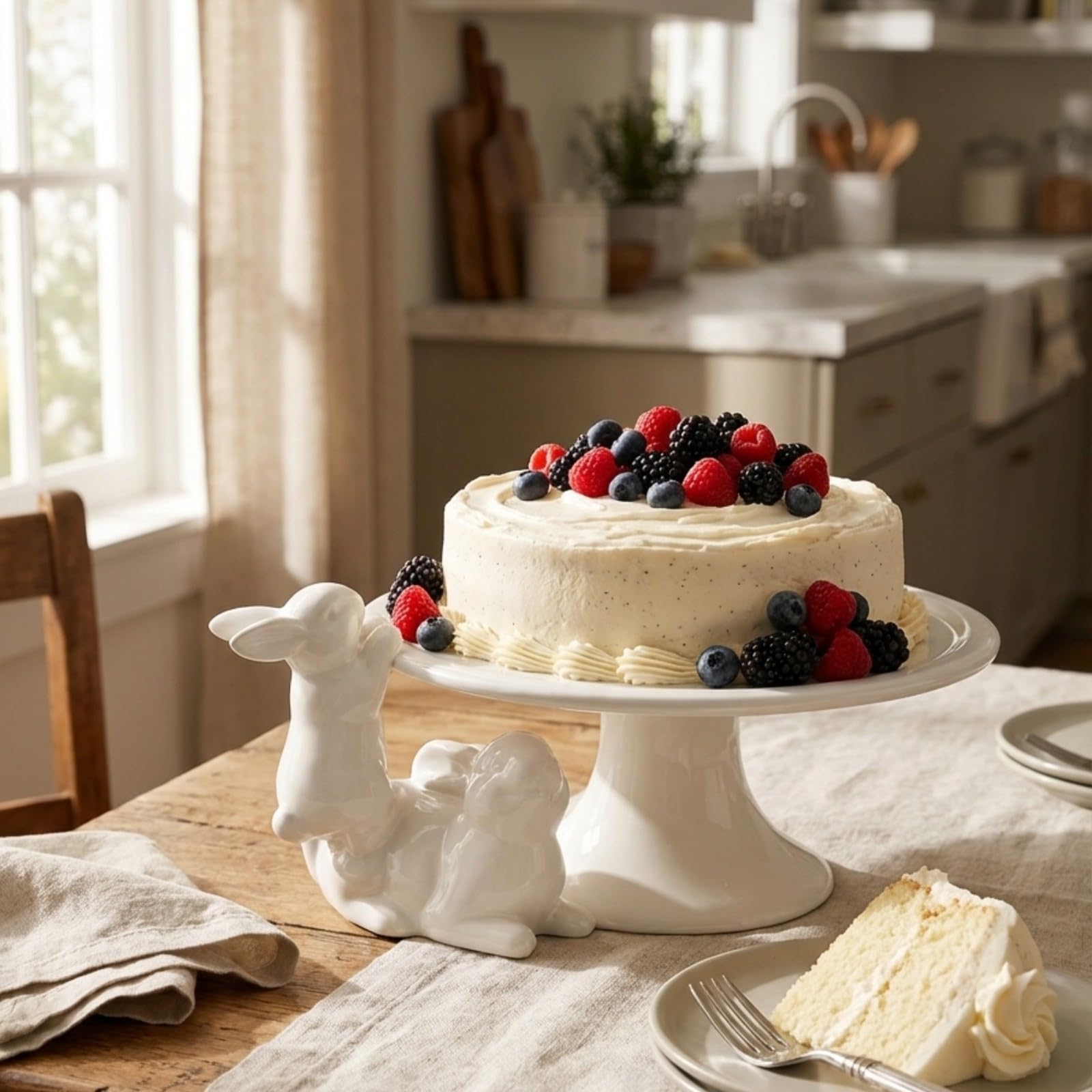 食器 Rabbit cake stand Ceramic Cake Stands Decorative Bunny - Easter Decoration Birthday